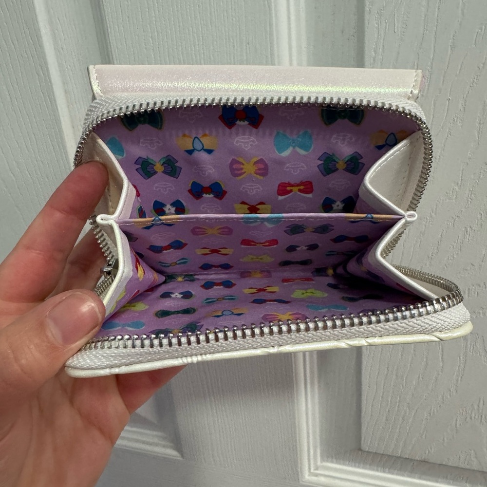 Loungefly White Iridescent Mini Wallet with Colorful Bow Appliqués - Picture 6 of 9